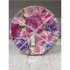 Set 4 Jolie Fleur Floral Roses 11” Melamine Dinner Plates Pink Purple Spring New